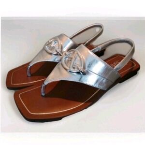 Franco Sarto Metallic Silver & Brown Slingback Sandals Size 11M